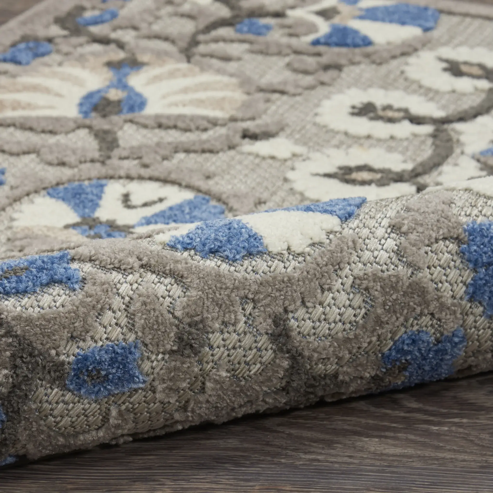 8' X 11' Blue And Gray Floral Indoor Outdoor Area Rug - Image 7