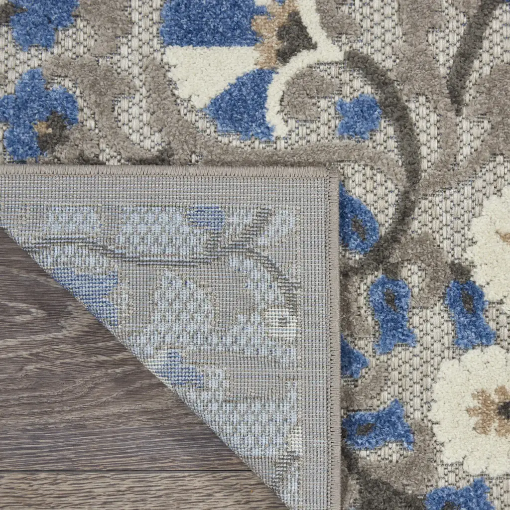 8' X 11' Blue And Gray Floral Indoor Outdoor Area Rug - Image 8