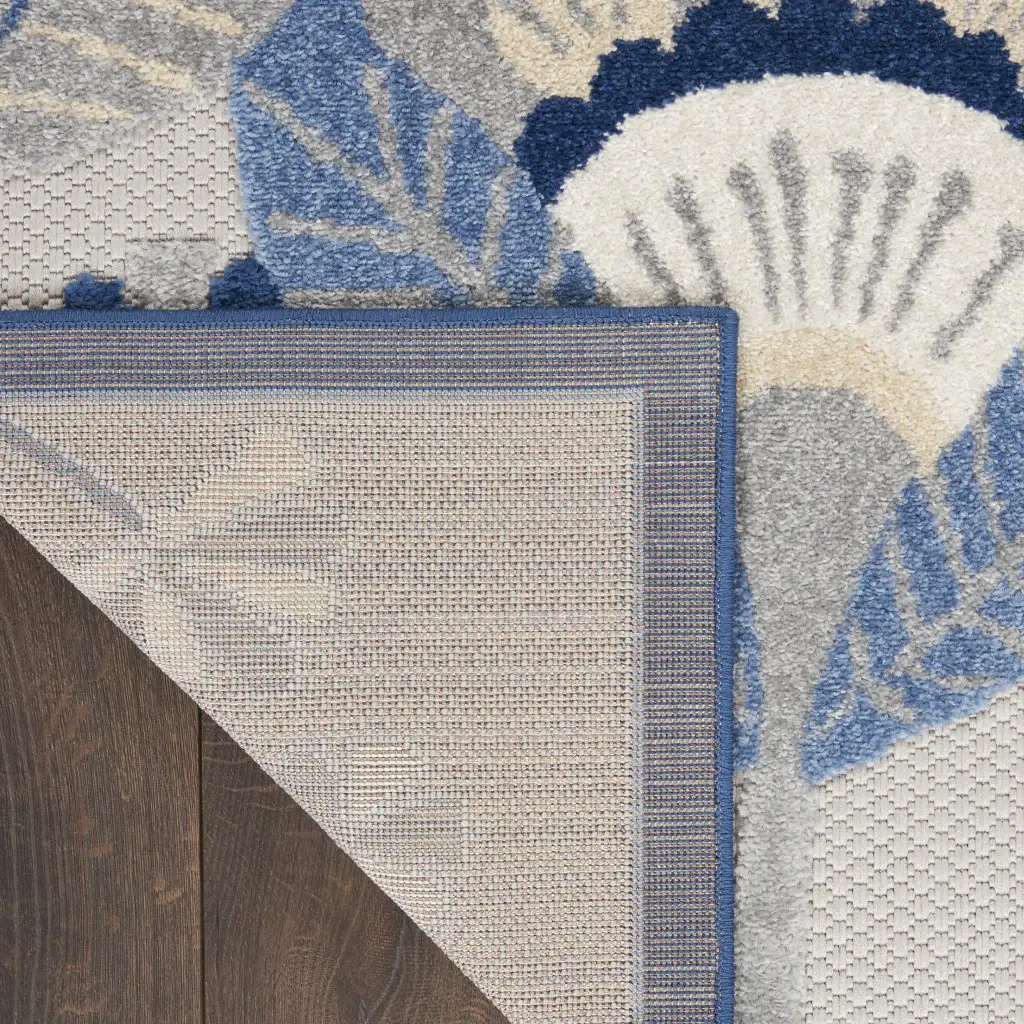 8' X 11' Blue And Gray Floral Indoor Outdoor Area Rug - Image 4