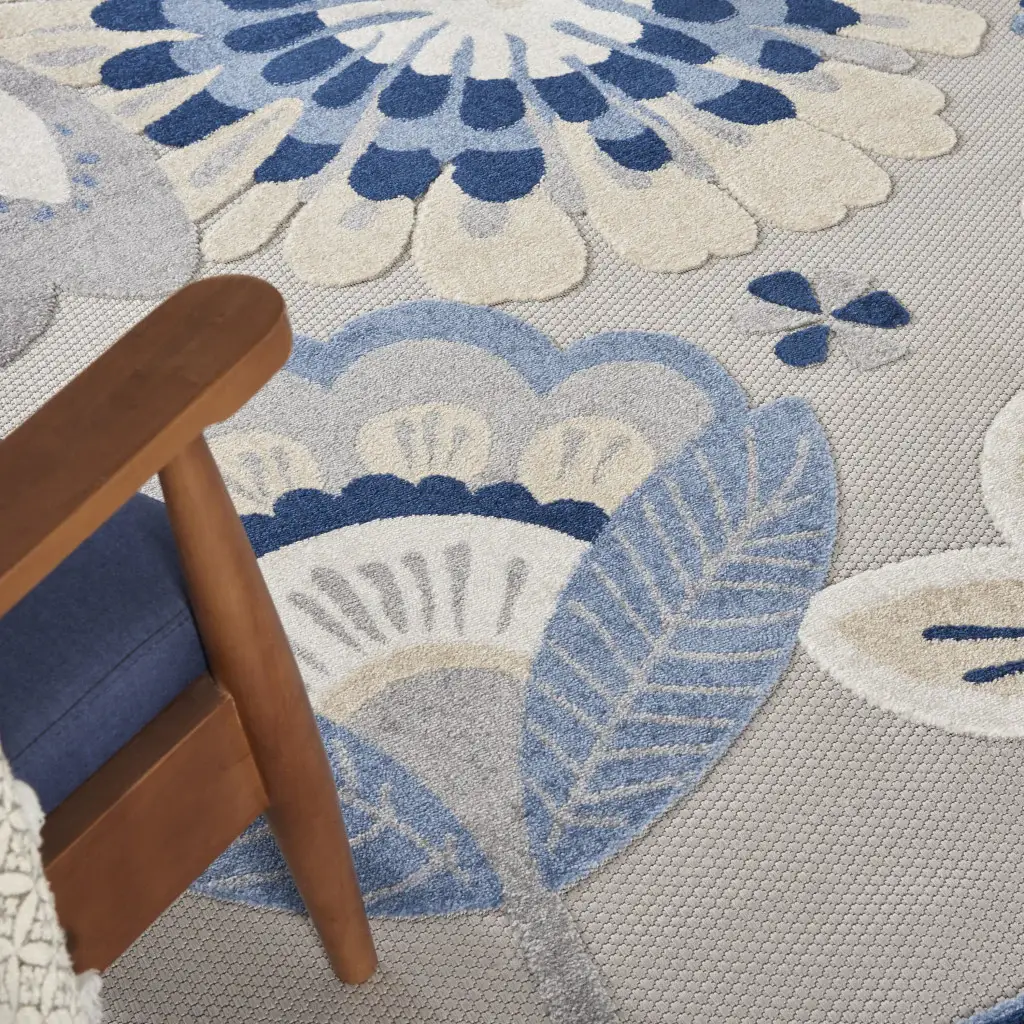 8' X 11' Blue And Gray Floral Indoor Outdoor Area Rug - Image 7