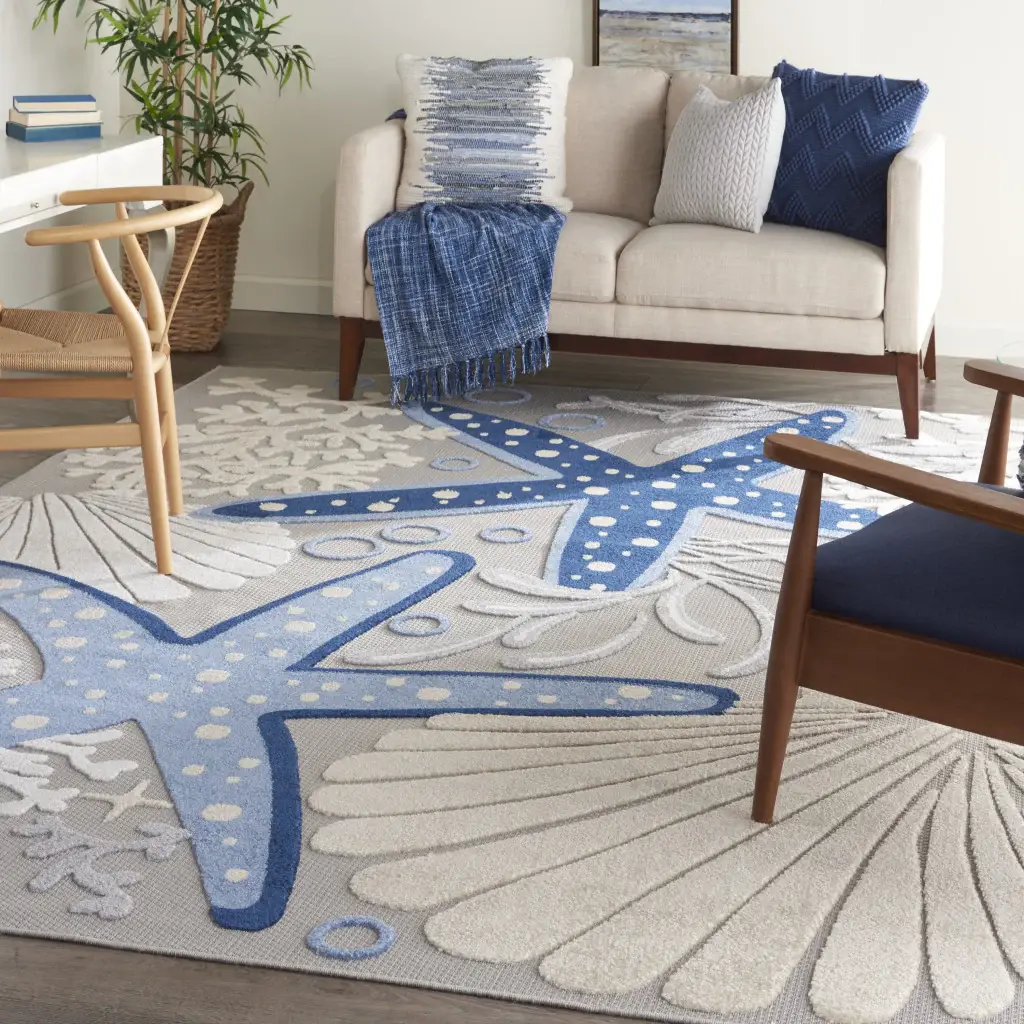8' X 11' Blue And Gray Indoor Outdoor Area Rug - Image 7