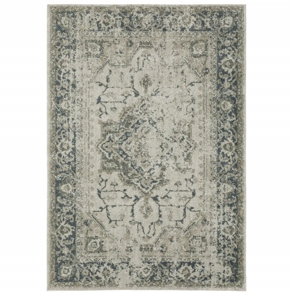 8' X 11' Blue and Gray Oriental Power Loom Area Rug - Image 2