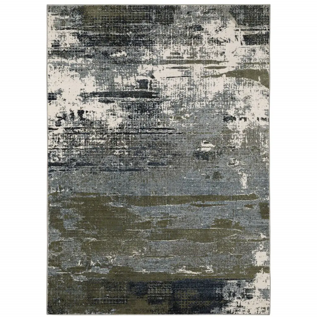8' X 11' Blue And Green Abstract Power Loom Area Rug - Image 2