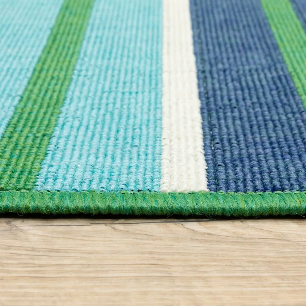 8' X 11' Blue and Green Geometric Stain Resistant Indoor Outdoor Area Rug - Image 3
