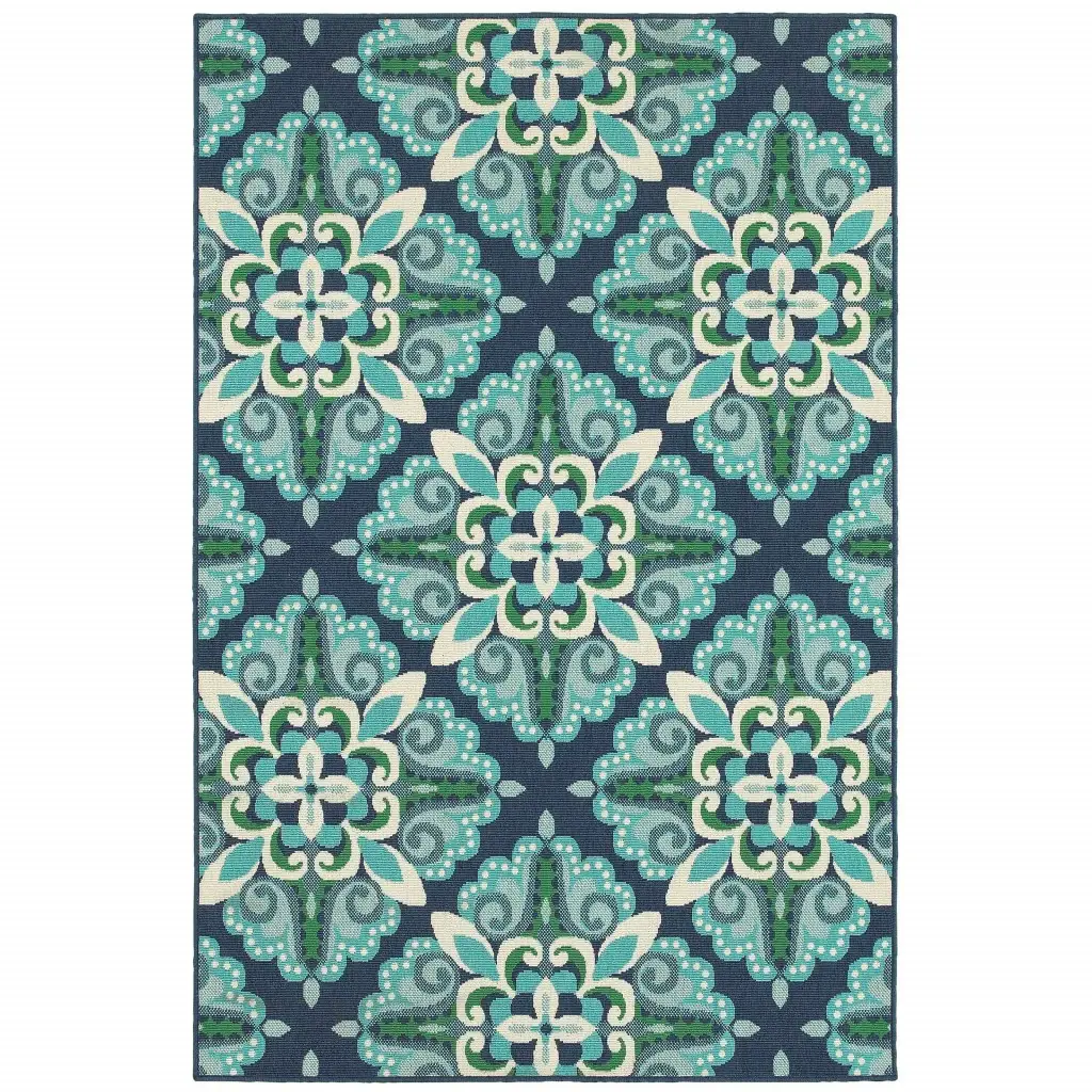 8' X 11' Blue and Green Indoor Outdoor Area Rug