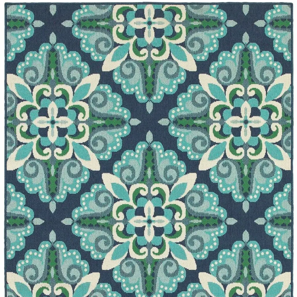 8' X 11' Blue and Green Indoor Outdoor Area Rug - Image 3