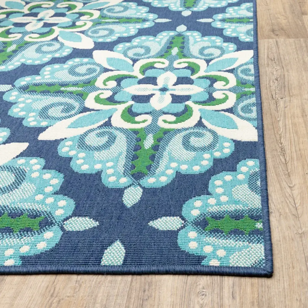 8' X 11' Blue and Green Indoor Outdoor Area Rug - Image 4