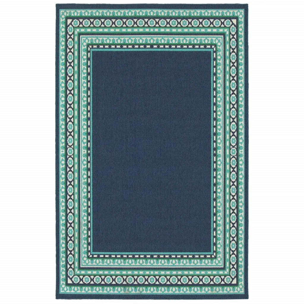 8' X 11' Blue and Green Indoor Outdoor Area Rug - Image 2