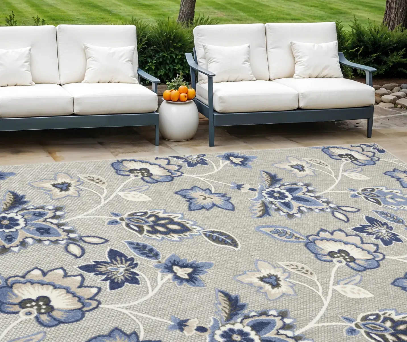 8' X 11' Blue And Grey Floral Stain Resistant Non Skid Area Rug - Image 2