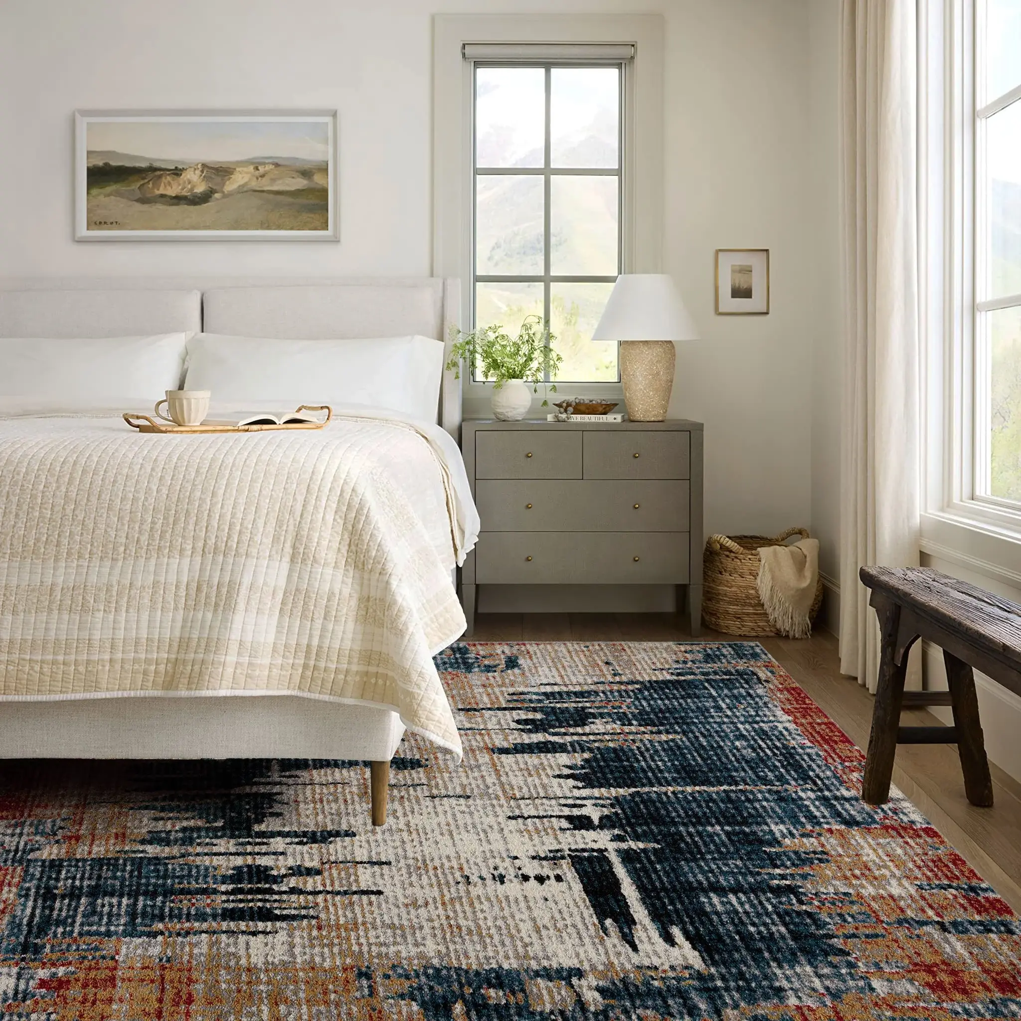 8' X 11' Blue And Ivory Abstract Area Rug - Image 4