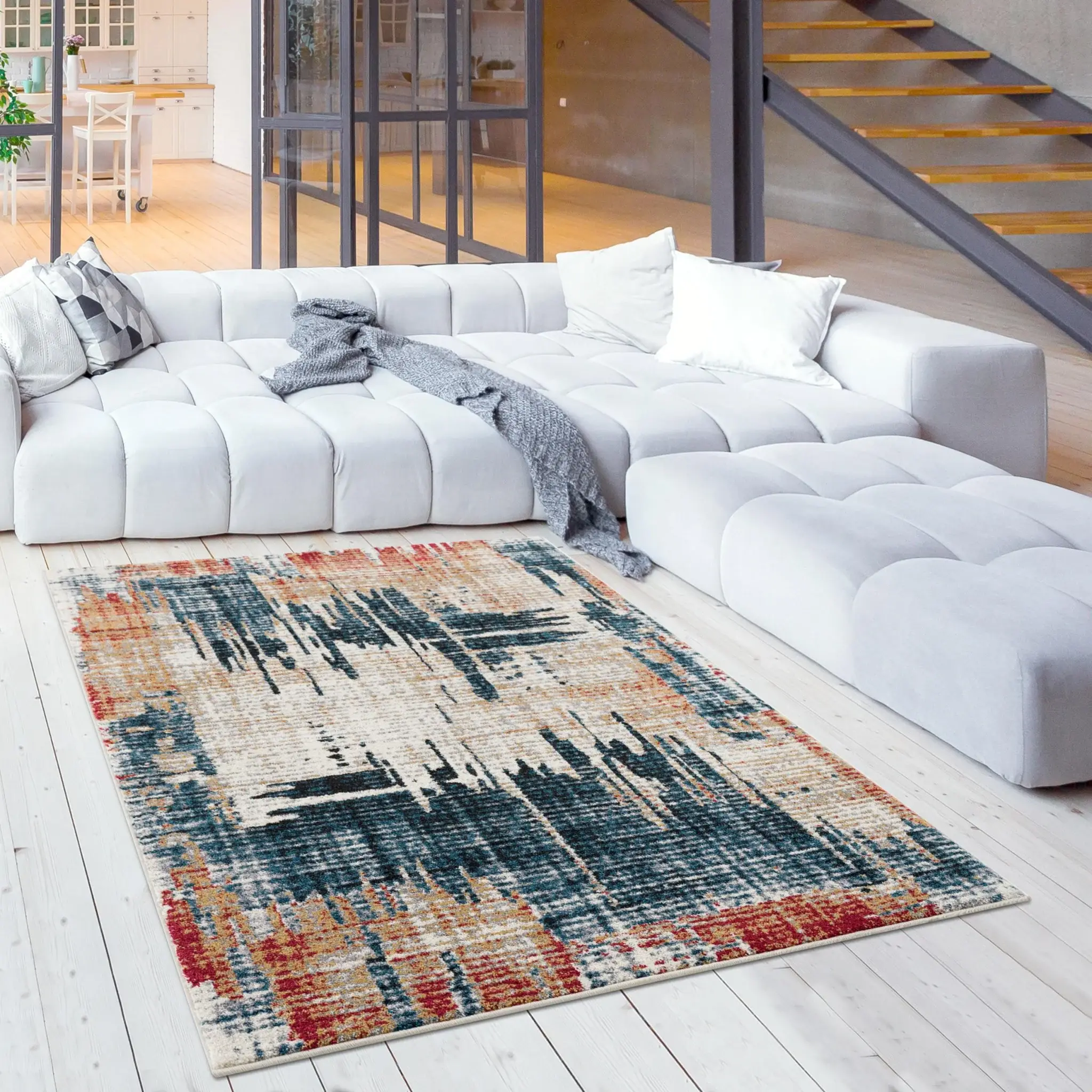 8' X 11' Blue And Ivory Abstract Area Rug - Image 5