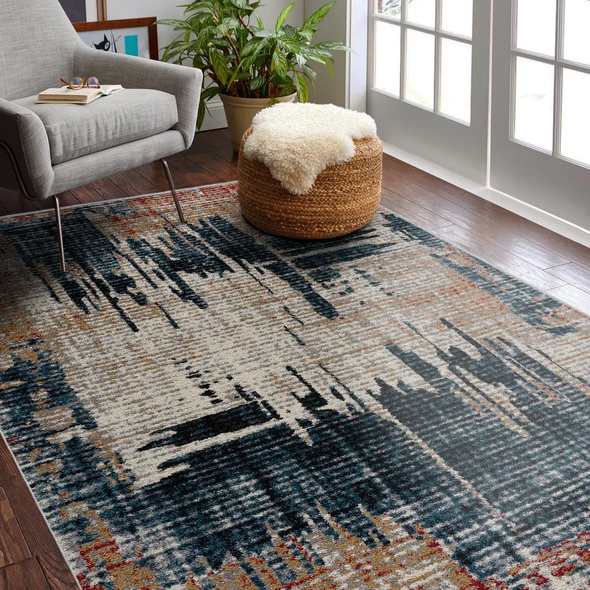 8' X 11' Blue And Ivory Abstract Area Rug - Image 6