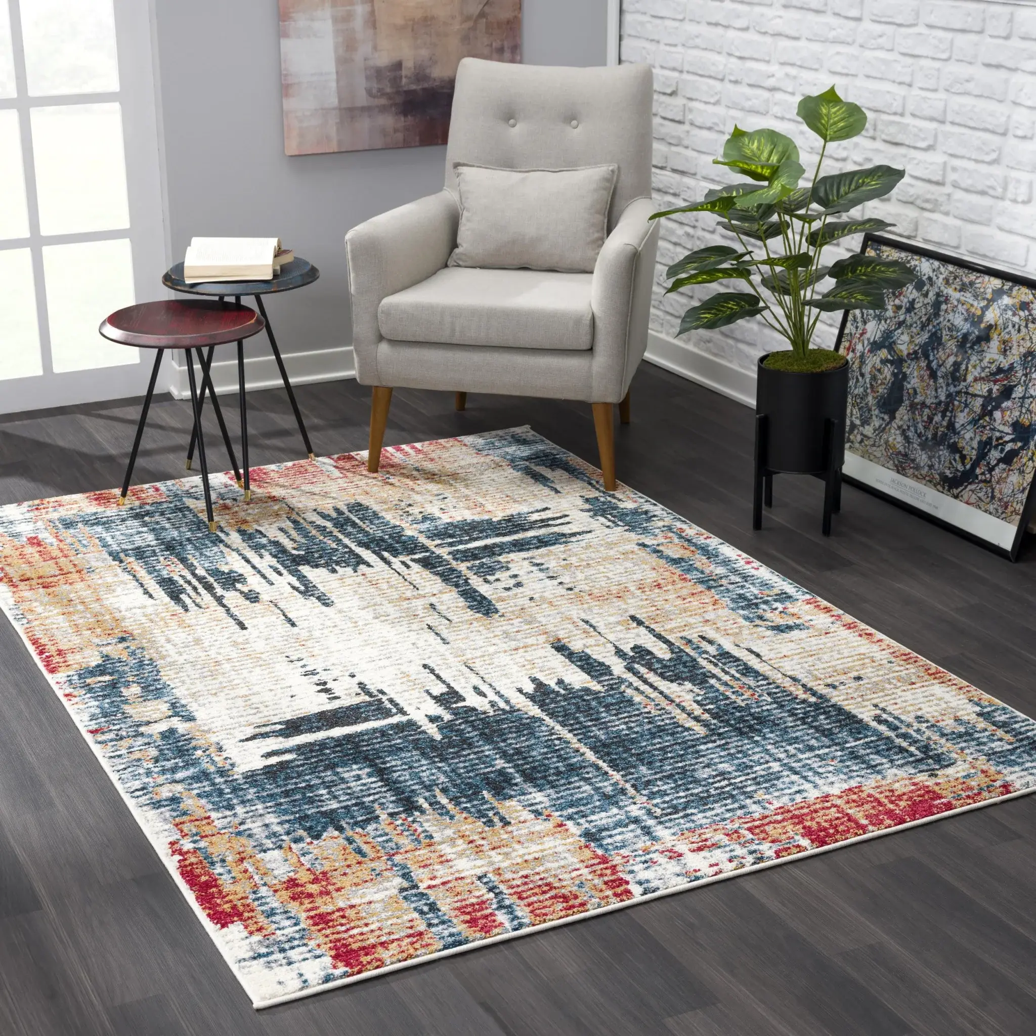 8' X 11' Blue And Ivory Abstract Area Rug - Image 7