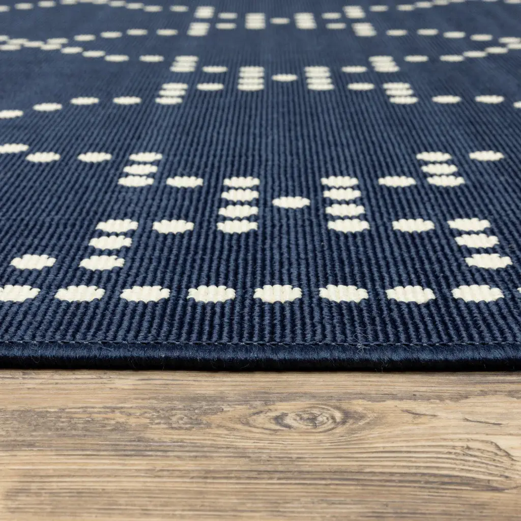 8' X 11' Blue and Ivory Geometric Stain Resistant Indoor Outdoor Area Rug - Image 3
