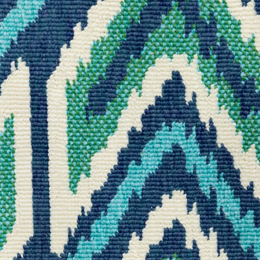 8' X 11' Blue and Ivory Geometric Stain Resistant Indoor Outdoor Area Rug - Image 4