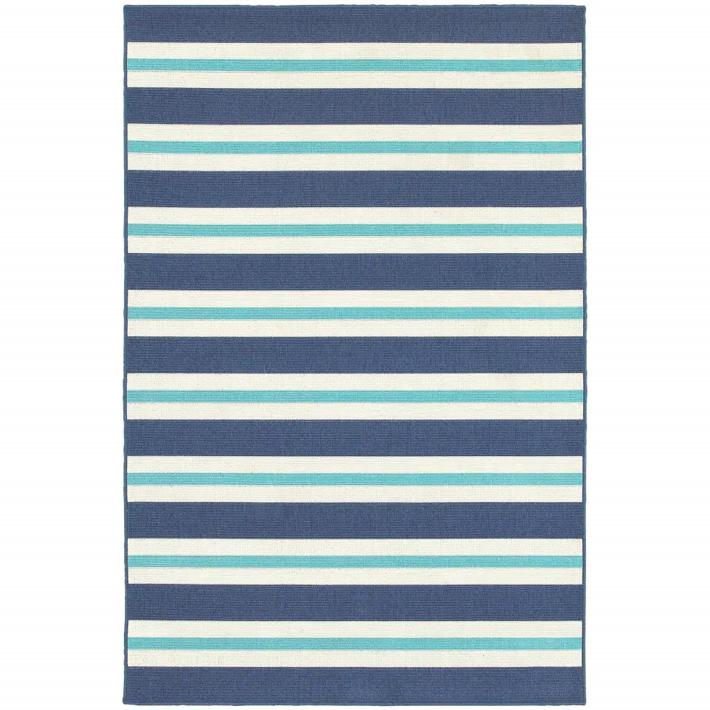 8' X 11' Blue and Ivory Geometric Stain Resistant Indoor Outdoor Area Rug