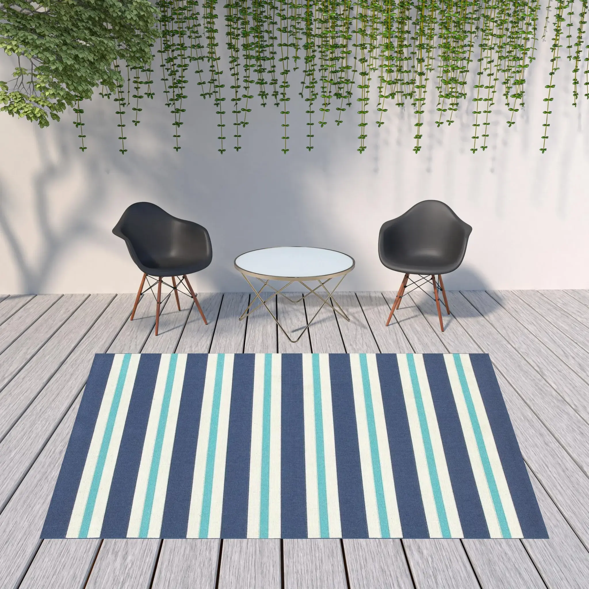 8' X 11' Blue and Ivory Geometric Stain Resistant Indoor Outdoor Area Rug - Image 2