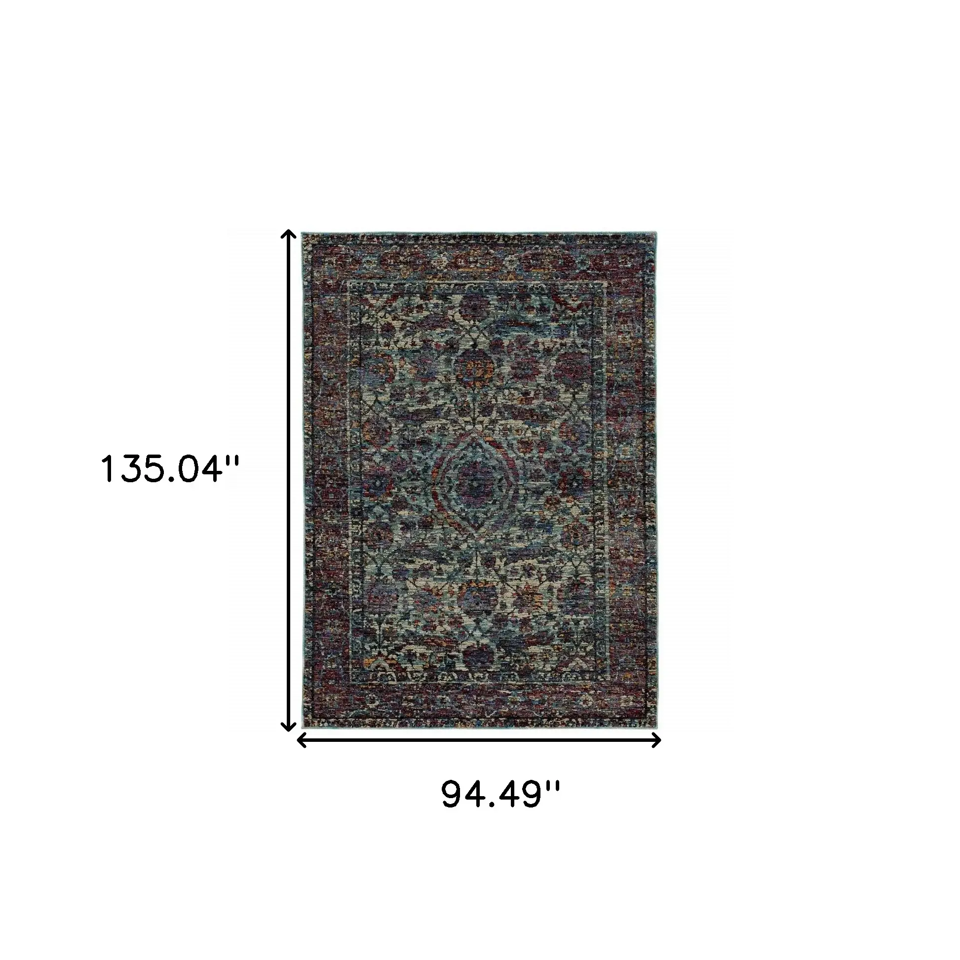 8' X 11' Blue and Purple Oriental Power Loom Area Rug - Image 2