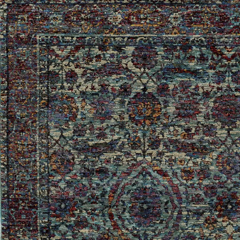 8' X 11' Blue and Purple Oriental Power Loom Area Rug - Image 3