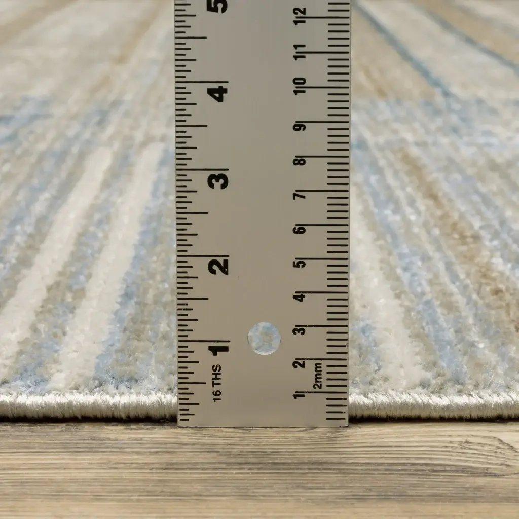 8' X 11' Blue Dark Blue Teal Grey Ivory Beige And Tan Geometric Power Loom Stain Resistant Area Rug With Fringe - Image 8