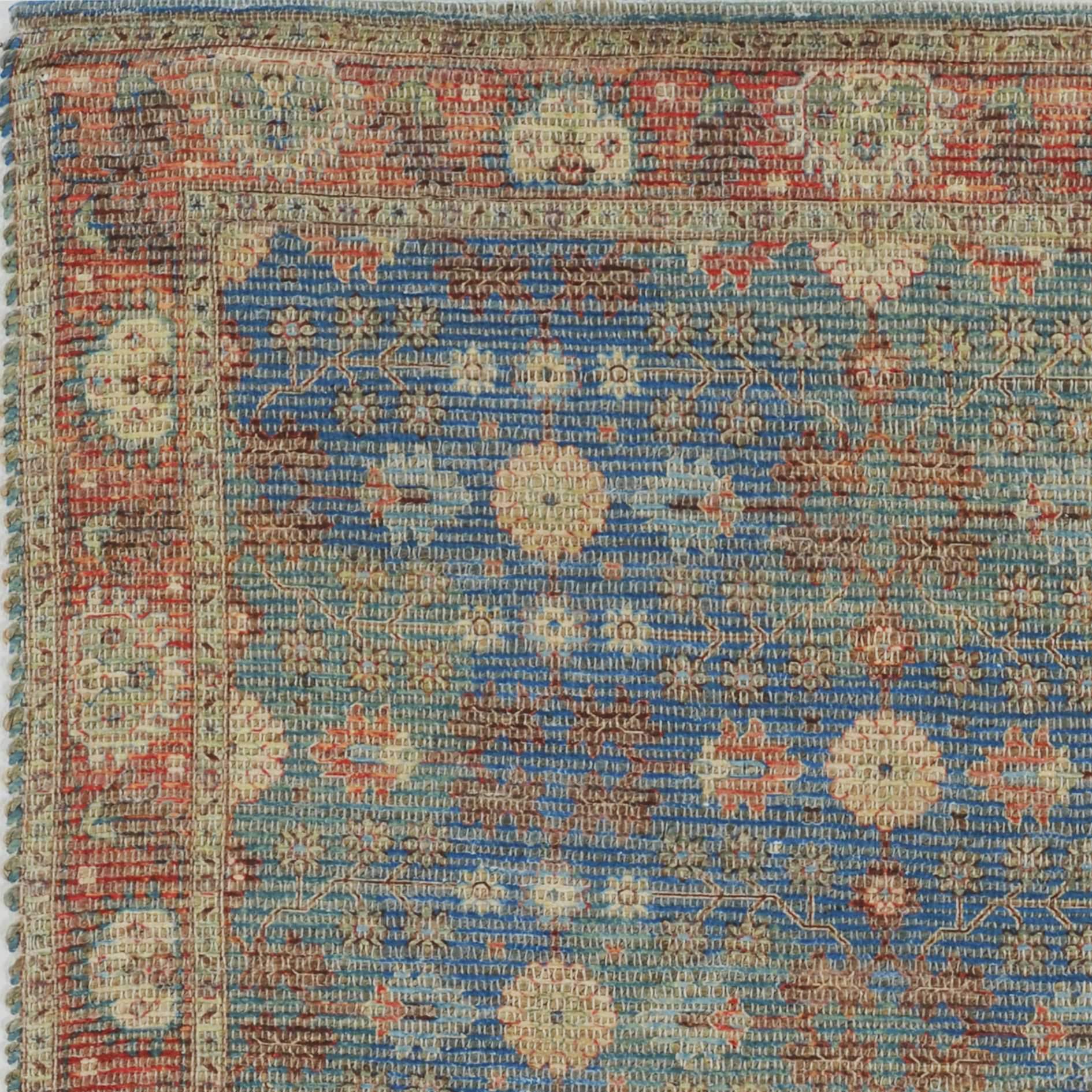 8' X 11' Blue Floral Handmade Area Rug - Image 6