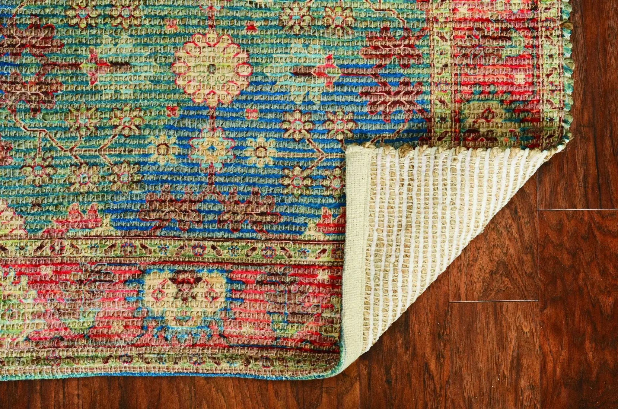8' X 11' Blue Floral Handmade Area Rug - Image 7