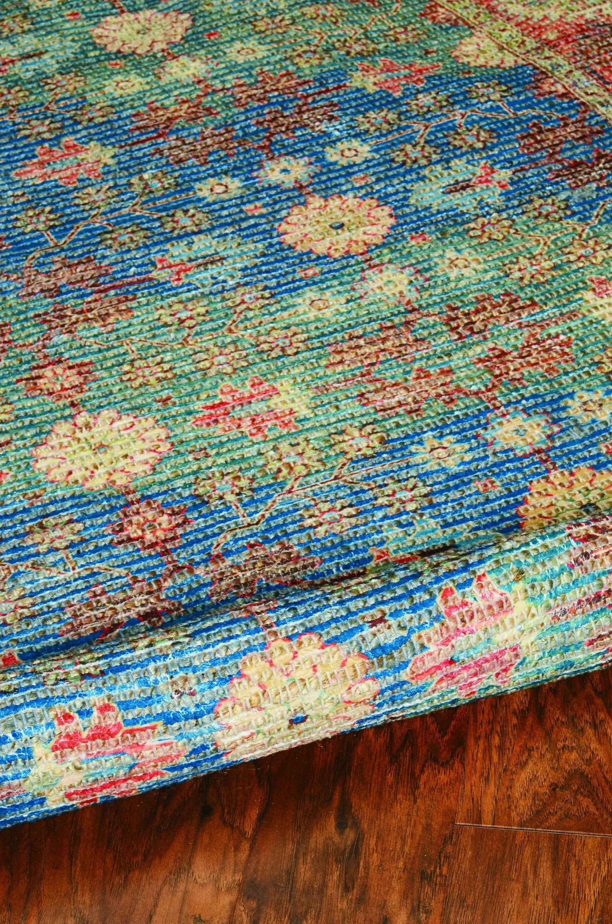 8' X 11' Blue Floral Handmade Area Rug - Image 8