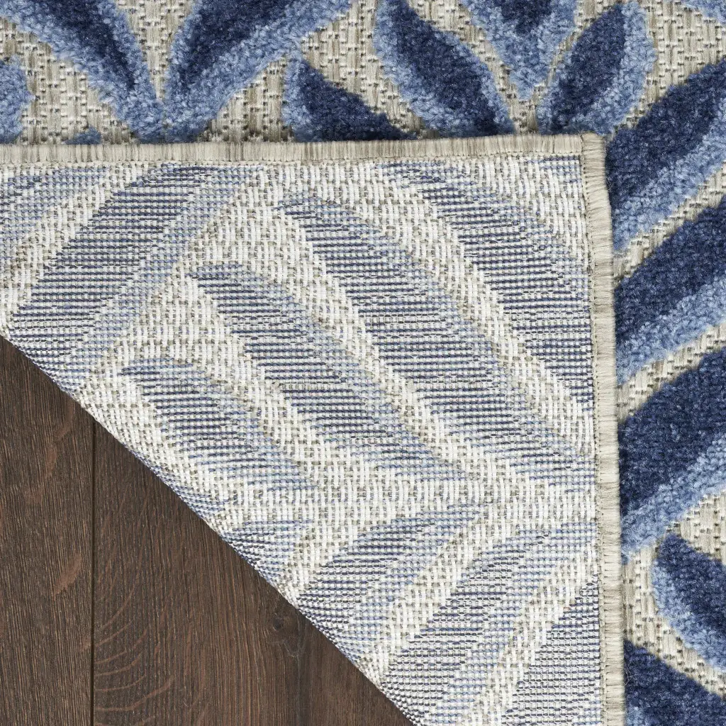 8' X 11' Blue Floral Stain Resistant Non Skid Area Rug - Image 5