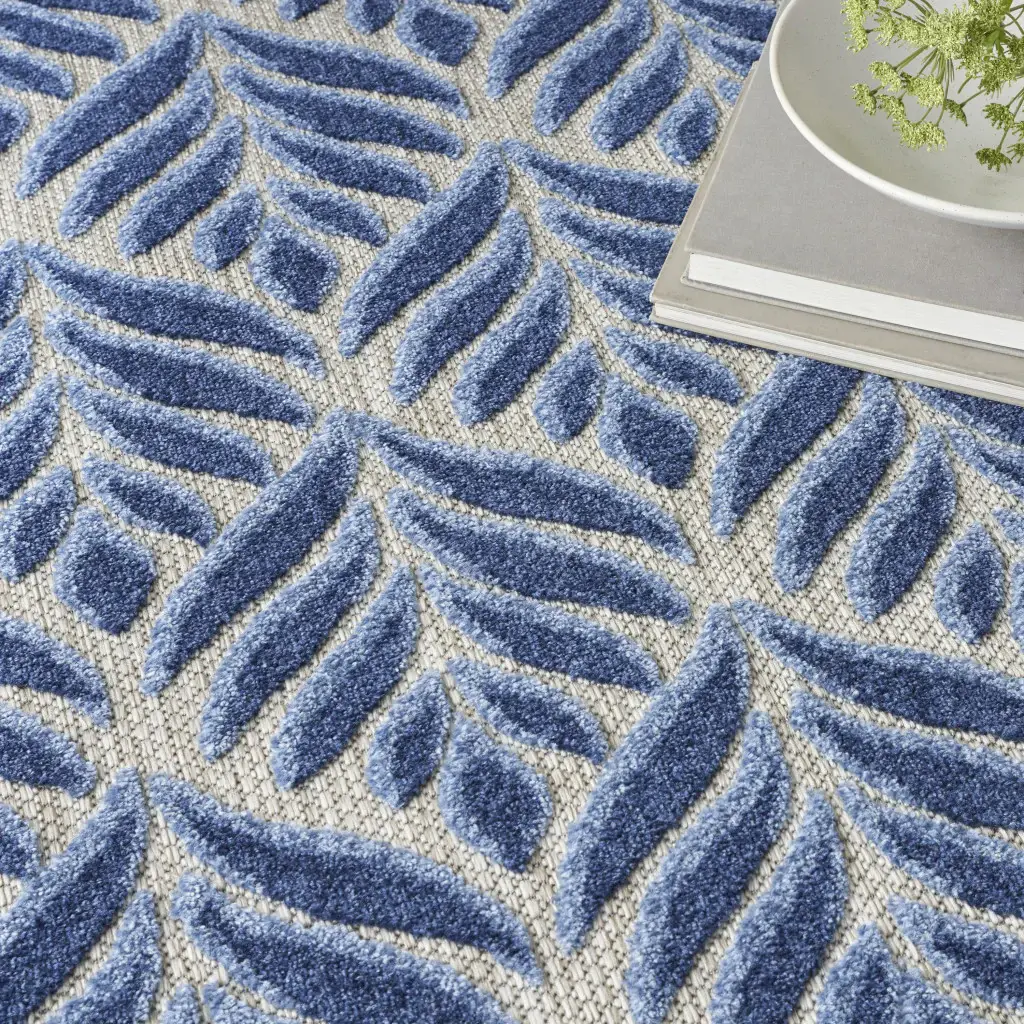8' X 11' Blue Floral Stain Resistant Non Skid Area Rug - Image 7