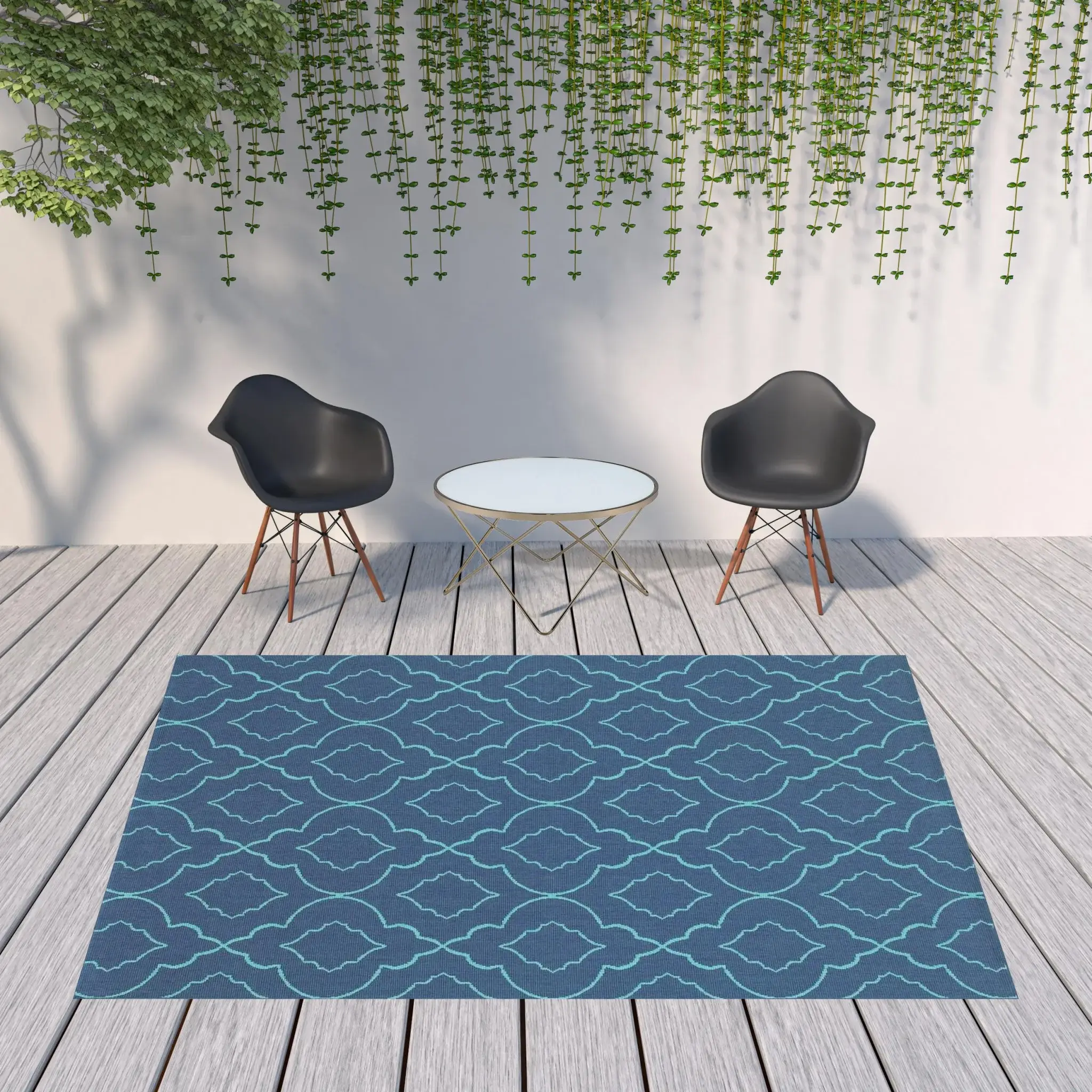 8' X 11' Blue Geometric Stain Resistant Indoor Outdoor Area Rug - Image 2