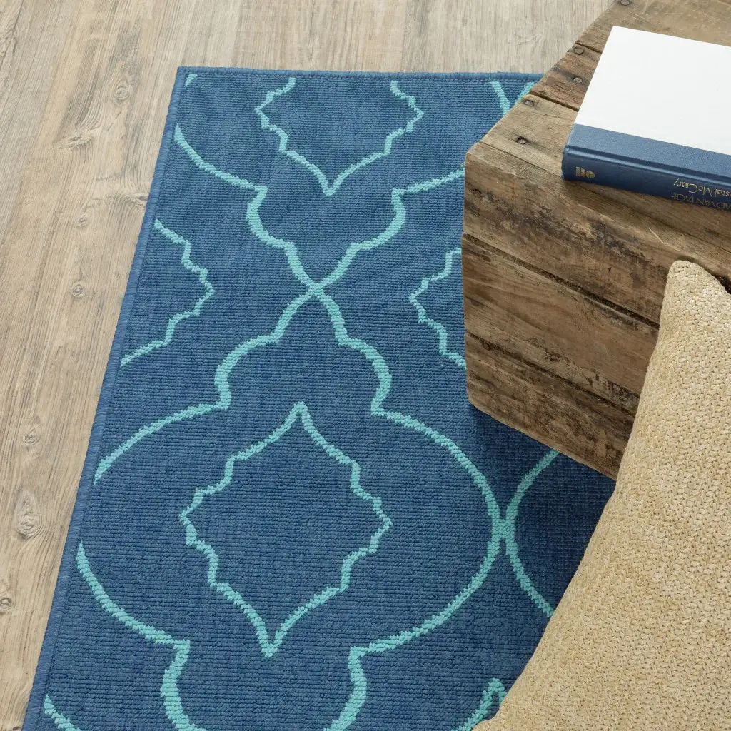 8' X 11' Blue Geometric Stain Resistant Indoor Outdoor Area Rug - Image 6