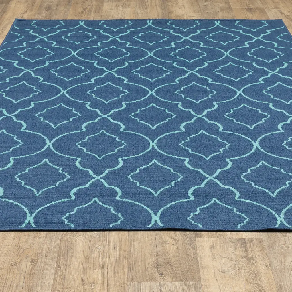 8' X 11' Blue Geometric Stain Resistant Indoor Outdoor Area Rug - Image 8