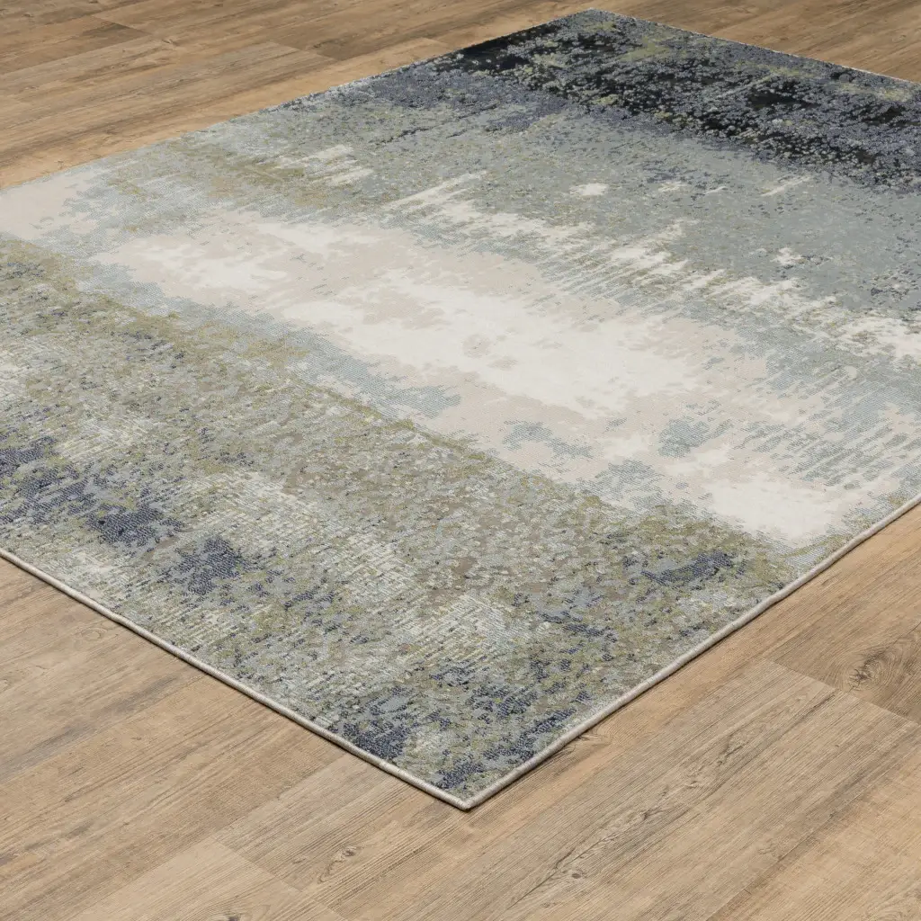 8' X 11' Blue Green Grey And Beige Abstract Power Loom Stain Resistant Area Rug - Image 4