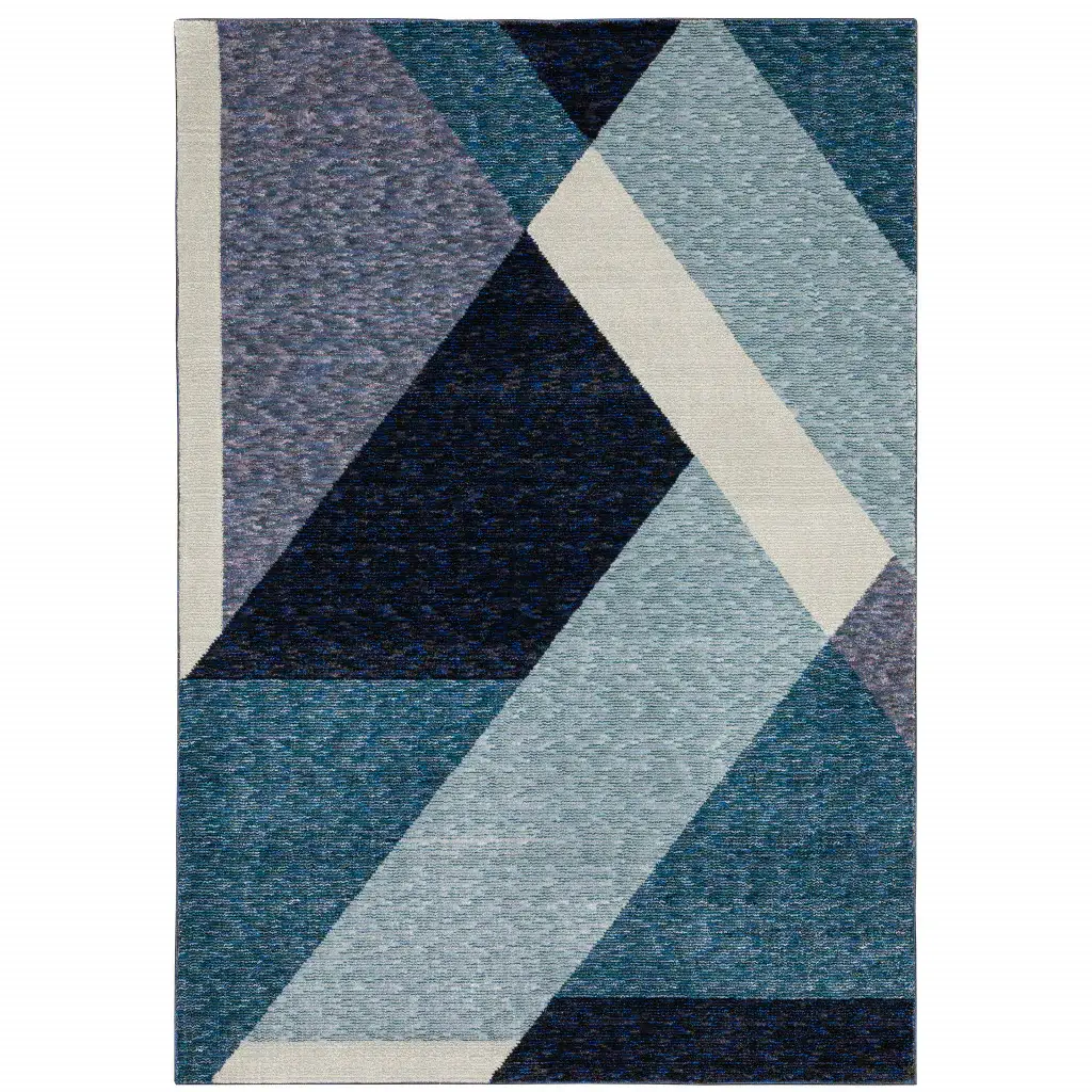 8' X 11' Blue Purple Grey and Teal Geometric Power Loom Area Rug - Image 2