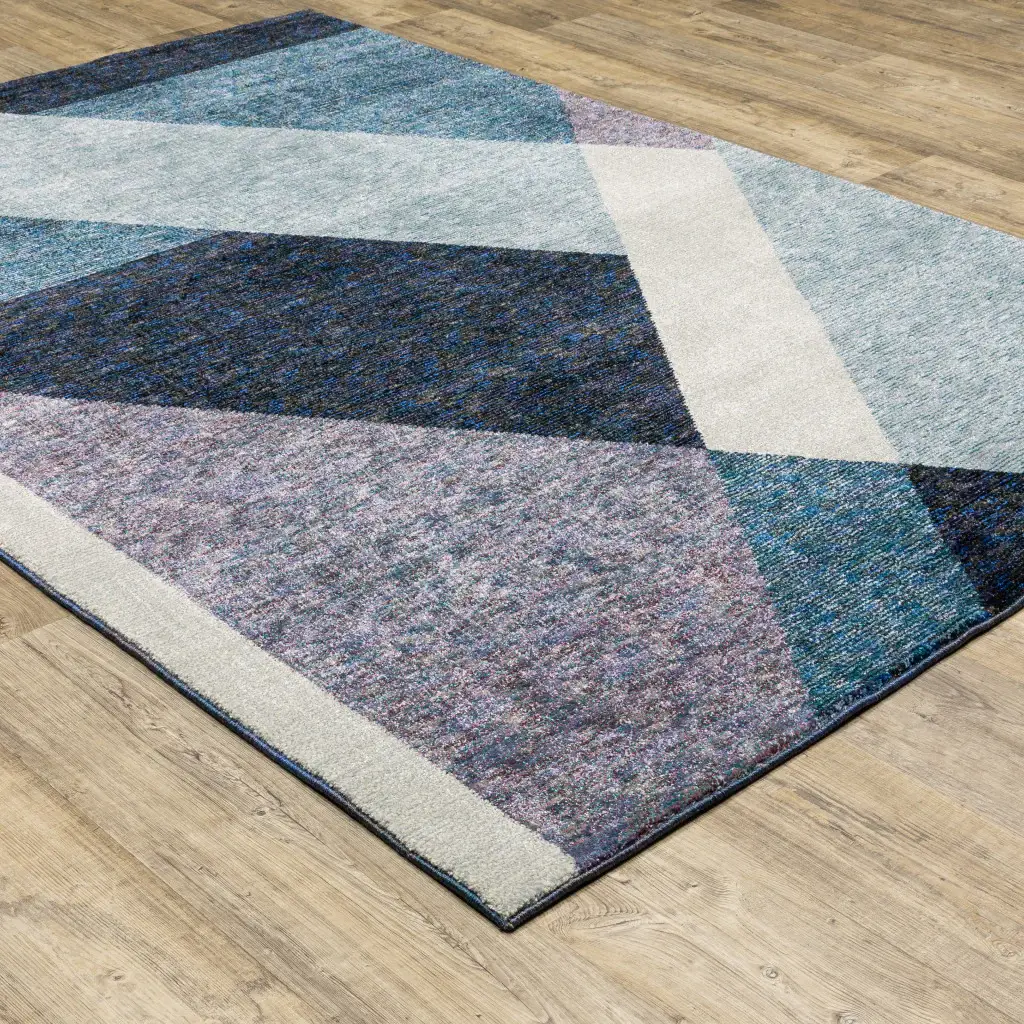 8' X 11' Blue Purple Grey and Teal Geometric Power Loom Area Rug - Image 7