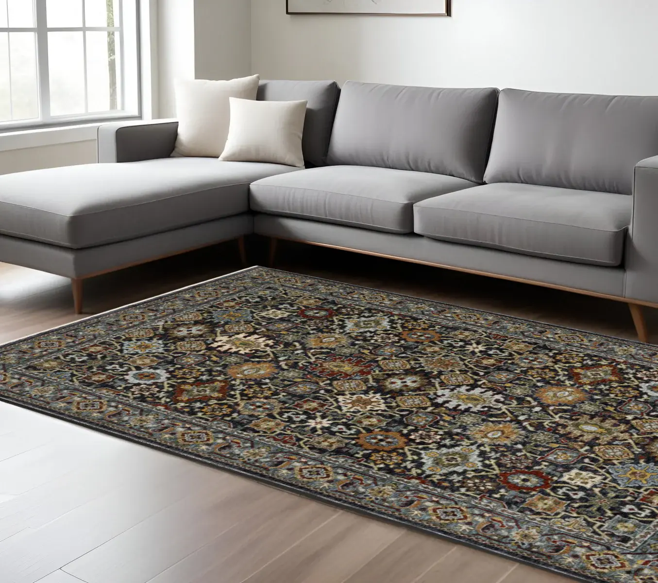 8' X 11' Blue Red Beige Orange Green And Rust Oriental Power Loom Stain Resistant Area Rug With Fringe