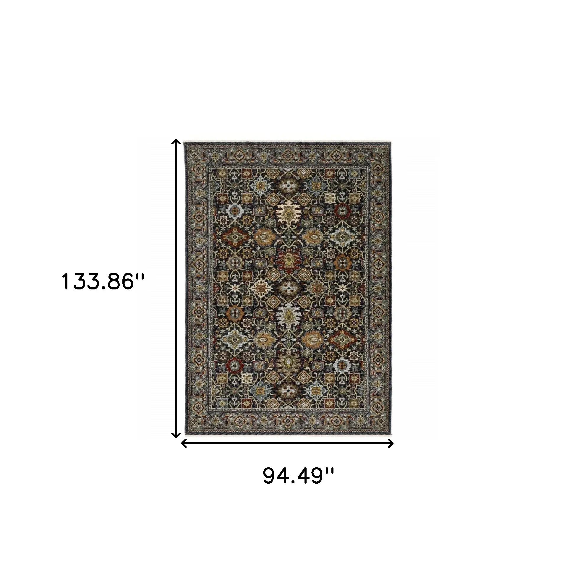 8' X 11' Blue Red Beige Orange Green And Rust Oriental Power Loom Stain Resistant Area Rug With Fringe - Image 3