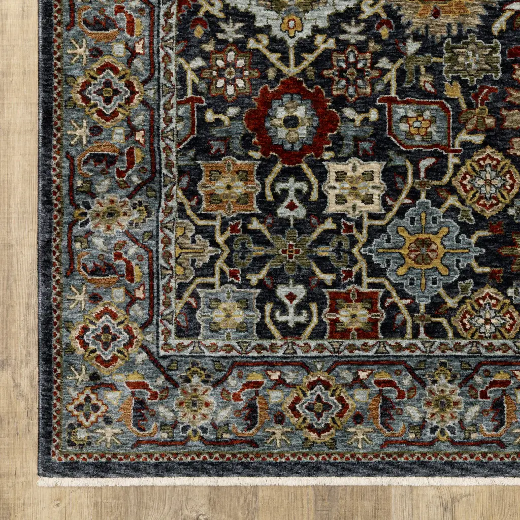 8' X 11' Blue Red Beige Orange Green And Rust Oriental Power Loom Stain Resistant Area Rug With Fringe - Image 4