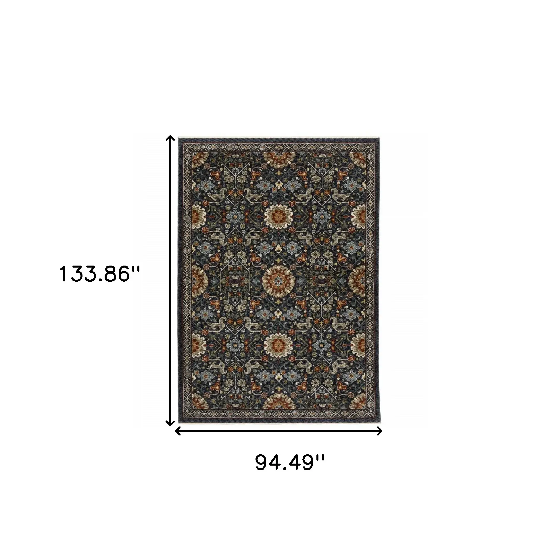 8' X 11' Blue Red Ivory And Gold Oriental Power Loom Stain Resistant Area Rug With Fringe - Image 3
