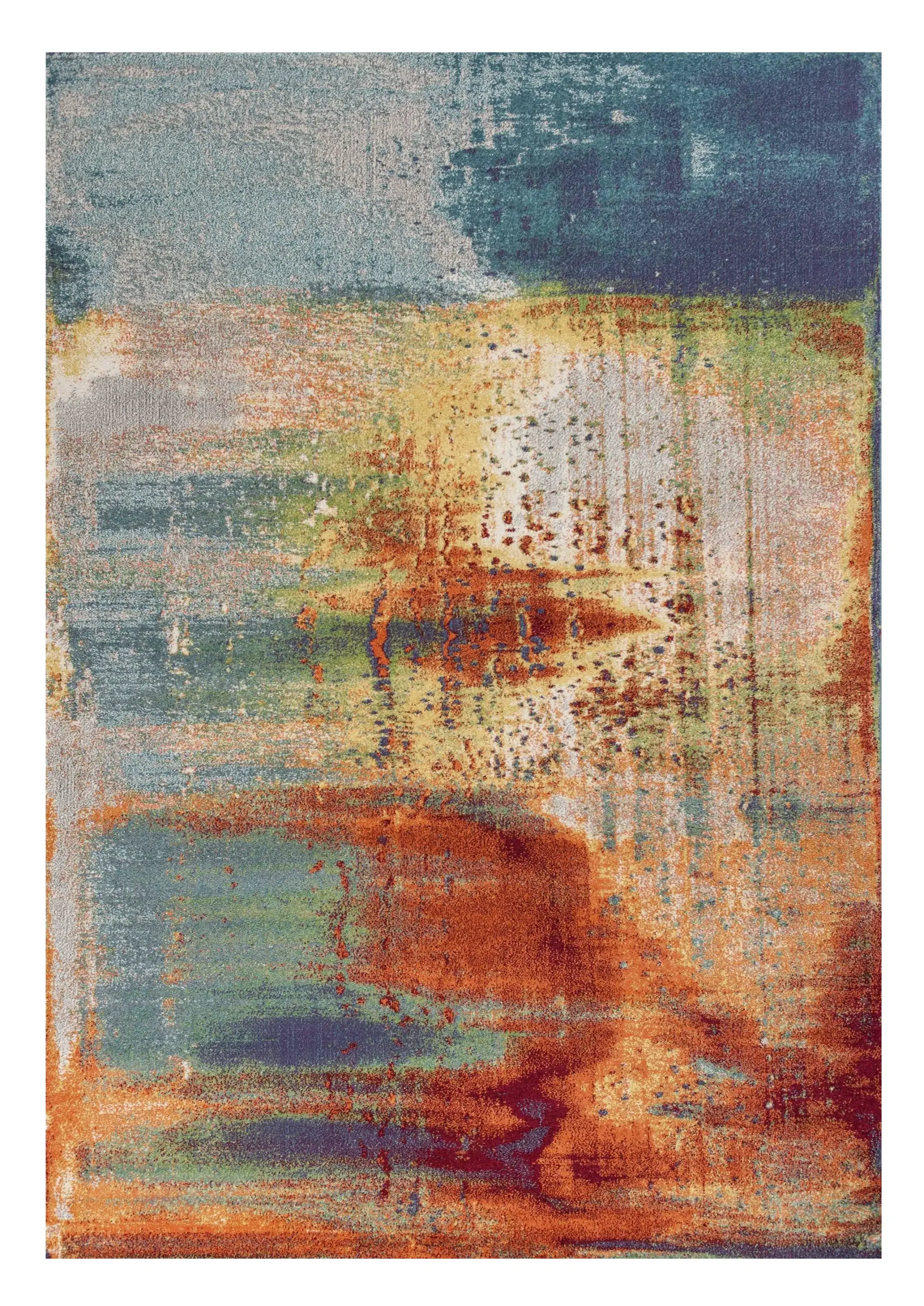 8' X 11' Blue Rust Orange Machine Woven Abstract Brushstrokes Indoor Area Rug - Image 2