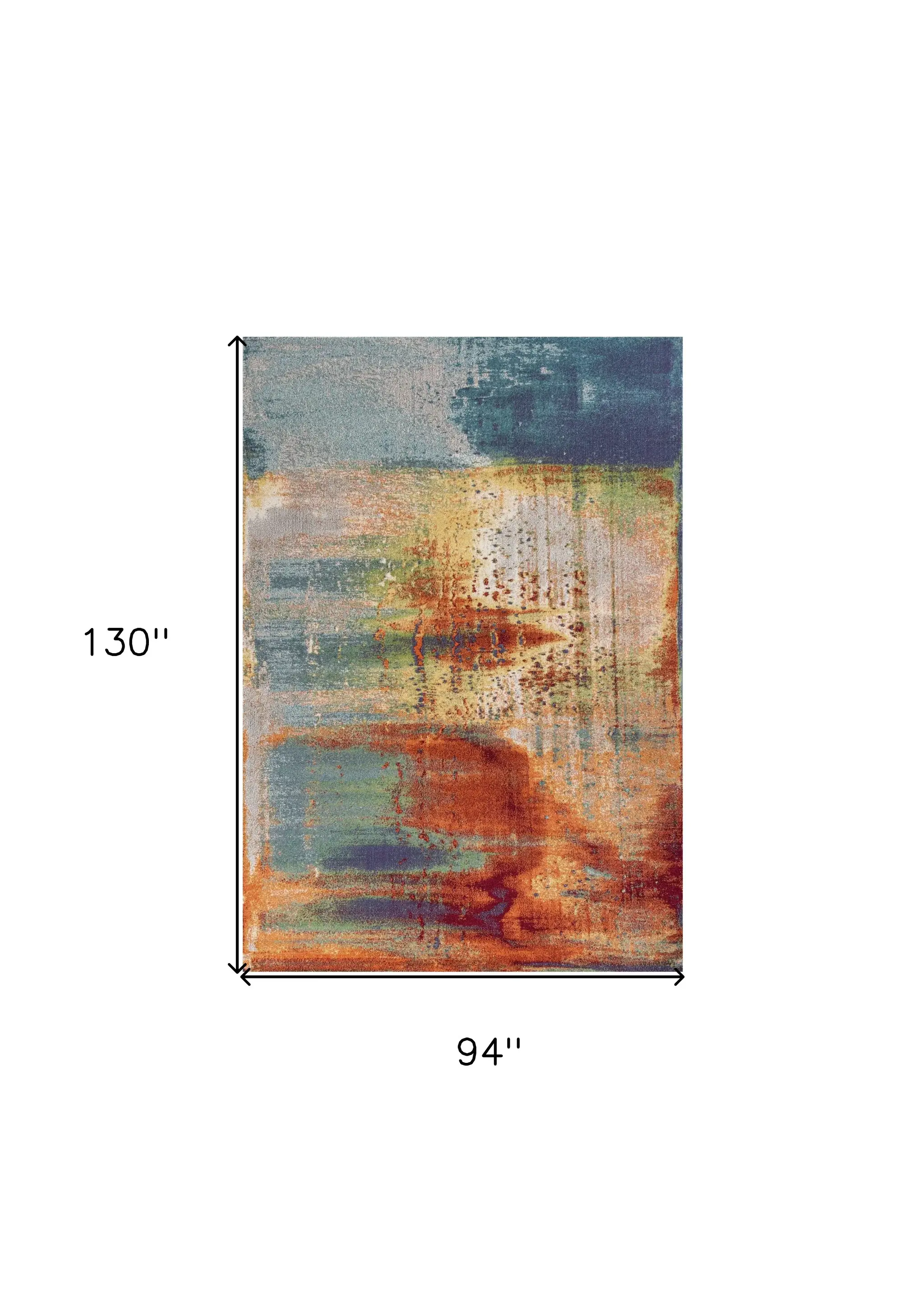 8' X 11' Blue Rust Orange Machine Woven Abstract Brushstrokes Indoor Area Rug - Image 3