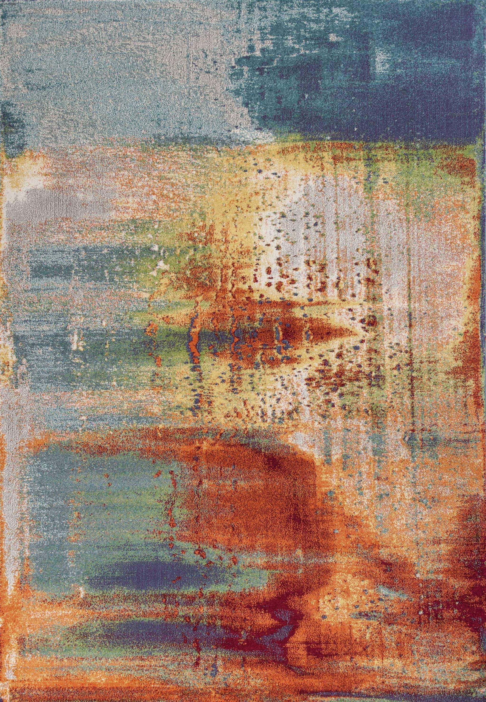 8' X 11' Blue Rust Orange Machine Woven Abstract Brushstrokes Indoor Area Rug - Image 4