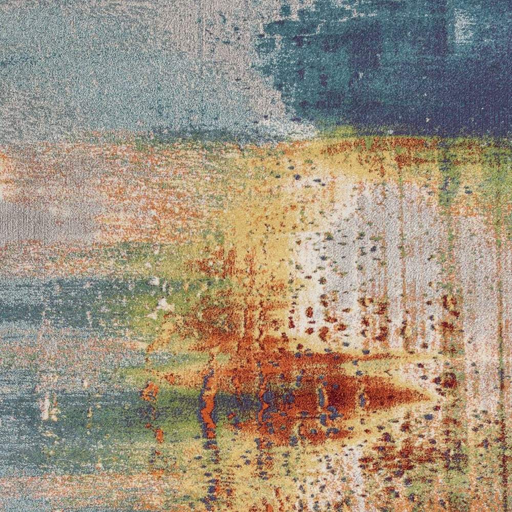 8' X 11' Blue Rust Orange Machine Woven Abstract Brushstrokes Indoor Area Rug - Image 7