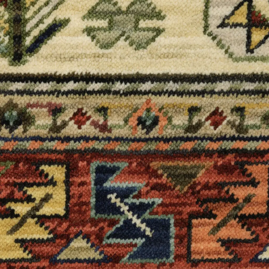 8' X 11' Brick Red Orange Rust Beige Gold Pale Blue Olive Navy And Black Oriental Power Loom Stain Resistant Area Rug With Fringe - Image 4