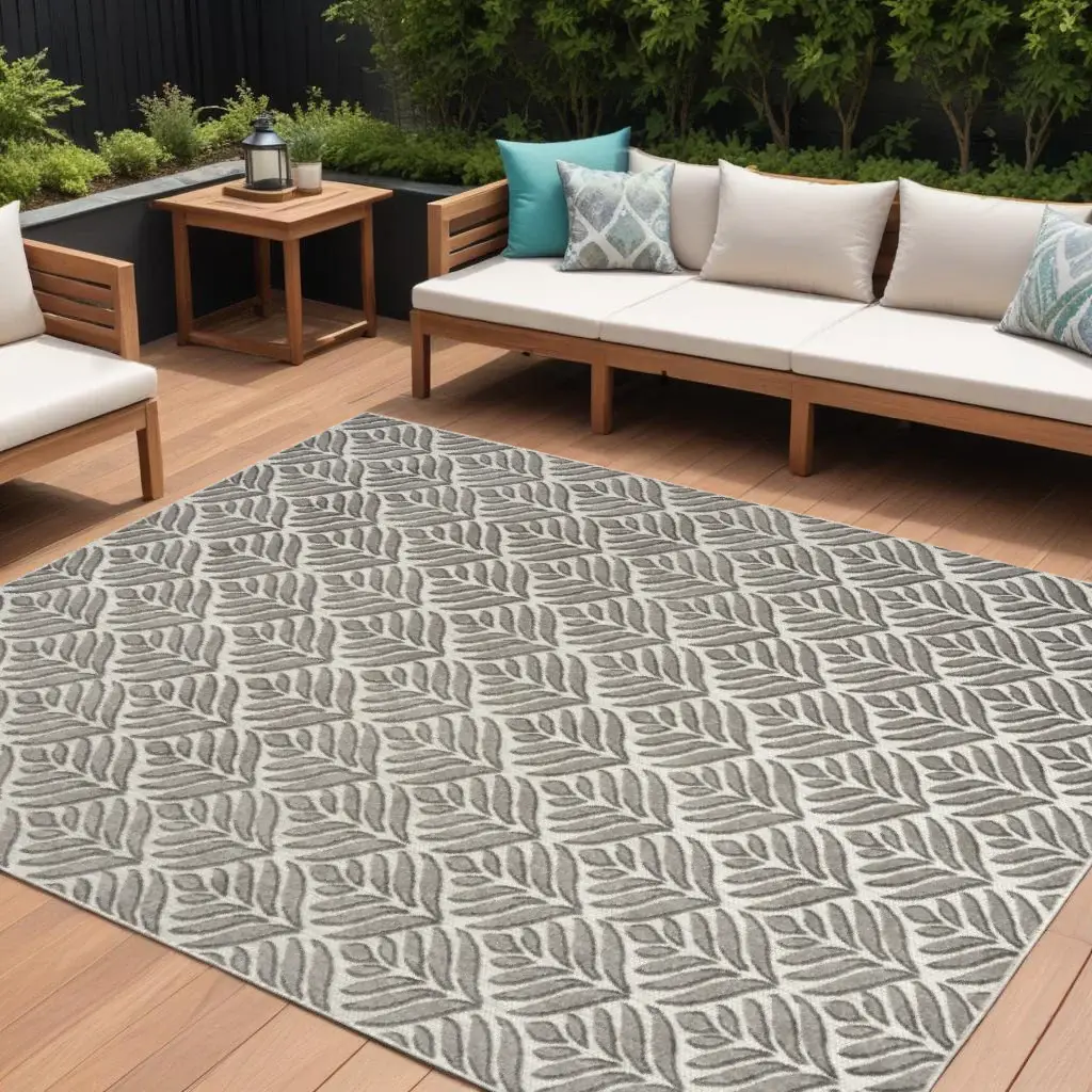 8' X 11' Charcoal Floral Stain Resistant Non Skid Area Rug