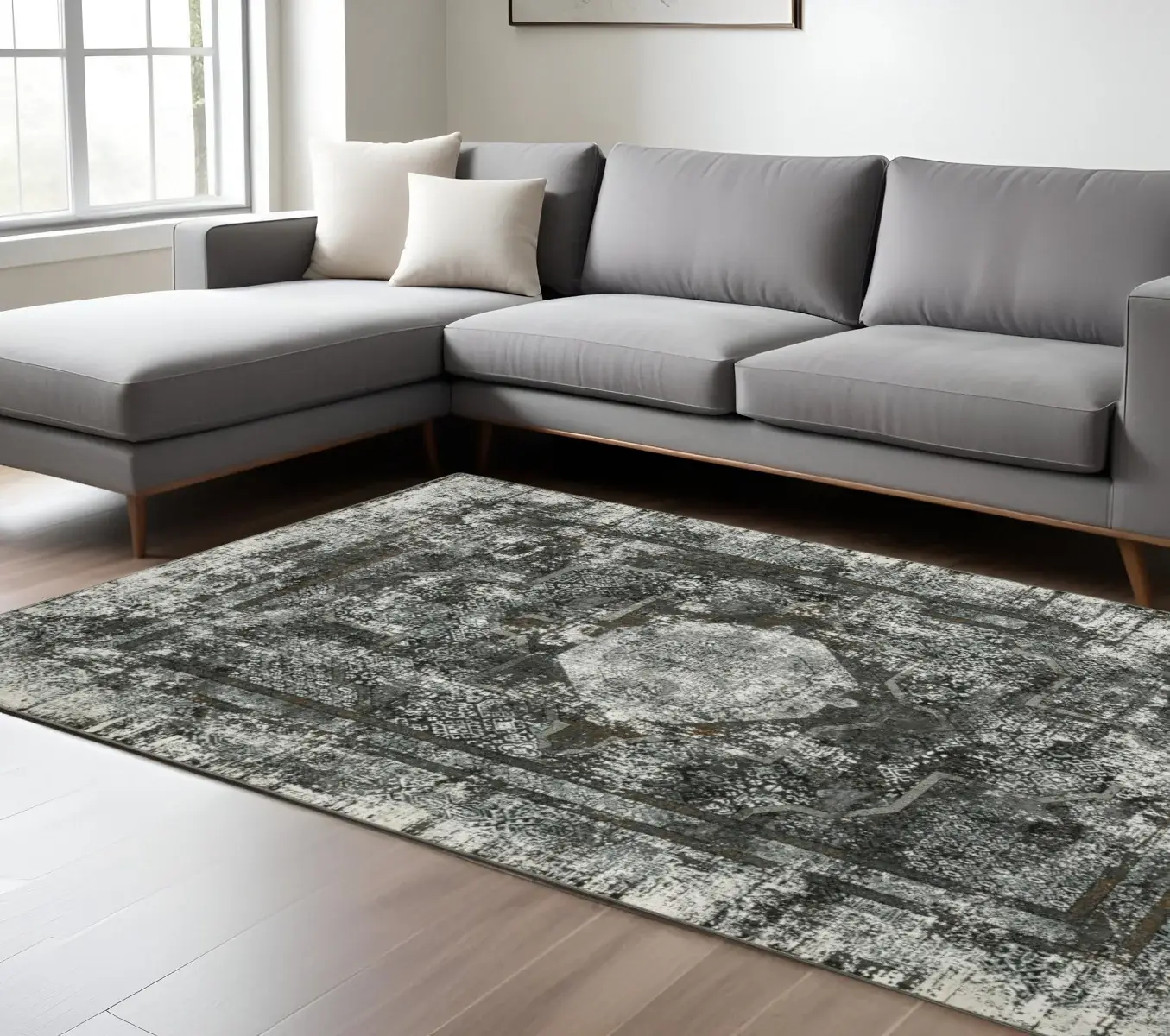 8' X 11' Charcoal Rust Grey Blue Ivory And Brown Oriental Power Loom Stain Resistant Area Rug
