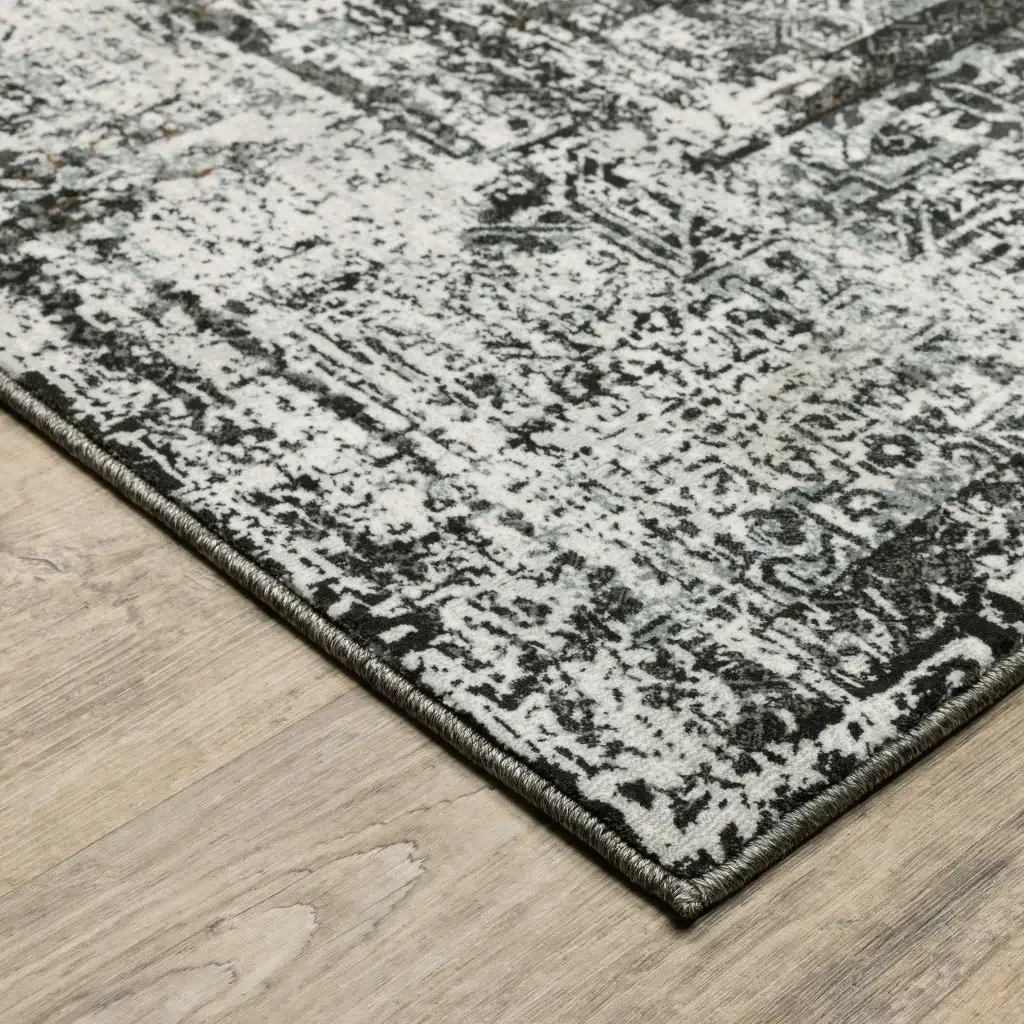 8' X 11' Charcoal Rust Grey Blue Ivory And Brown Oriental Power Loom Stain Resistant Area Rug - Image 3