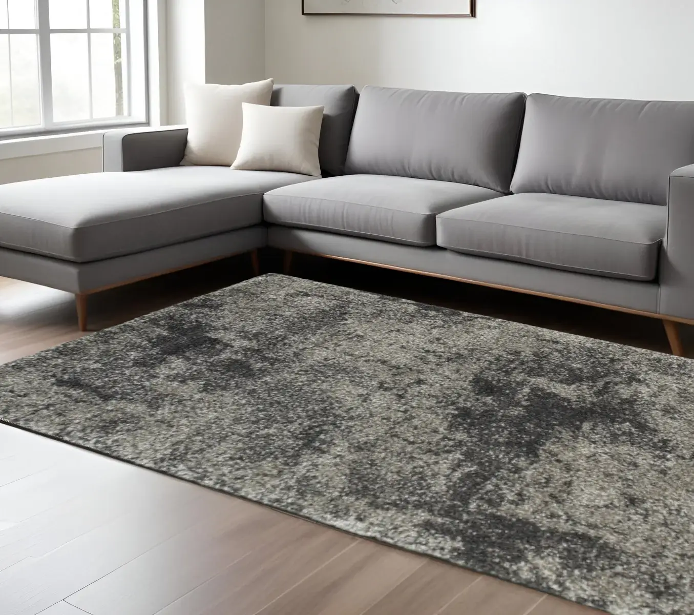8' X 11' Charcoal Silver And Grey Abstract Shag Power Loom Stain Resistant Area Rug