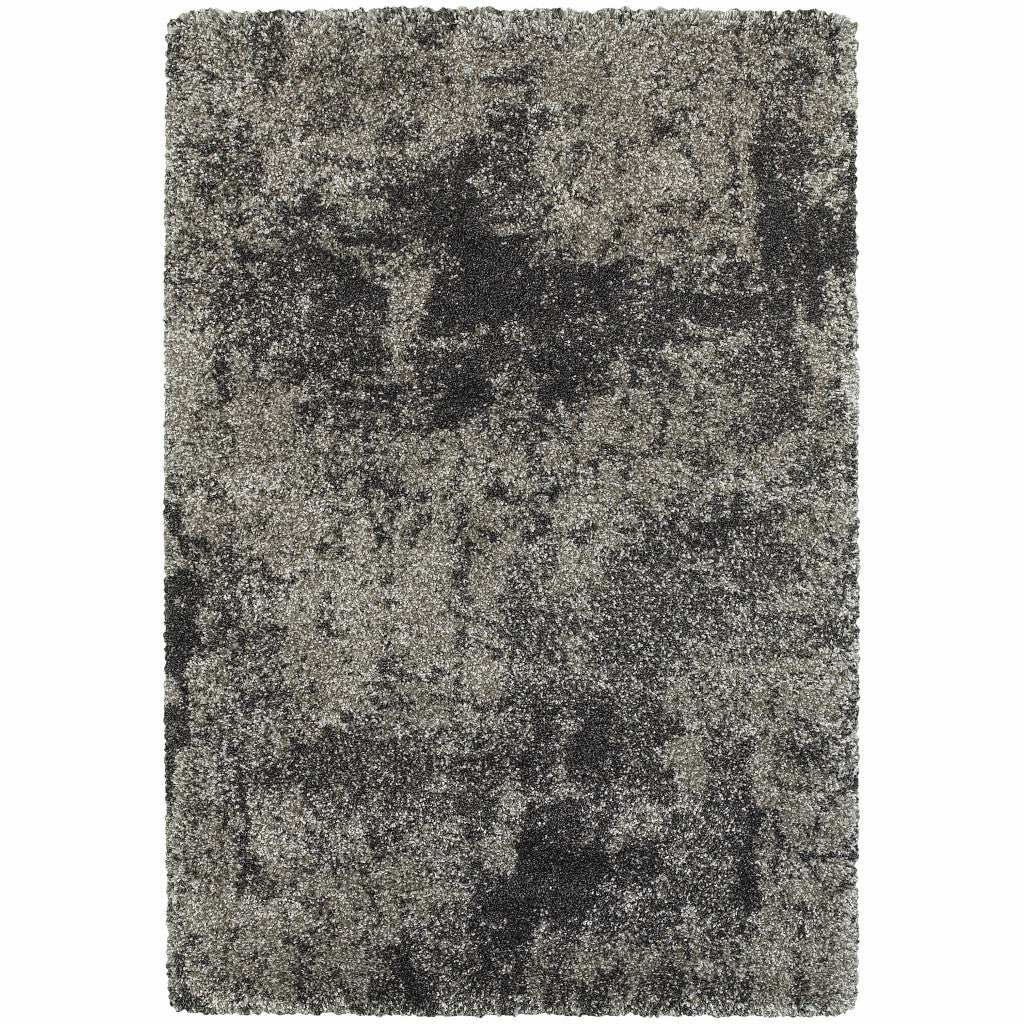 8' X 11' Charcoal Silver And Grey Abstract Shag Power Loom Stain Resistant Area Rug - Image 2