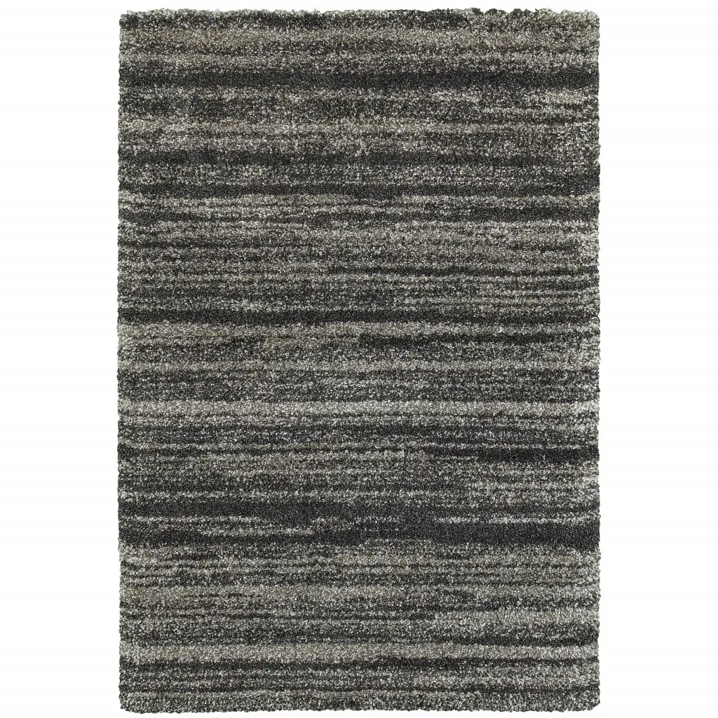 8' X 11' Charcoal Silver And Grey Geometric Shag Power Loom Stain Resistant Area Rug - Image 2